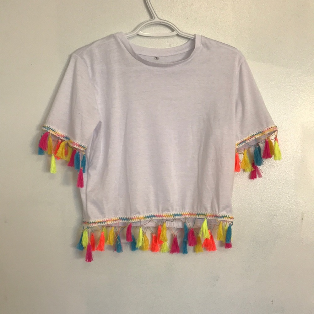 White Crop top With tassels!